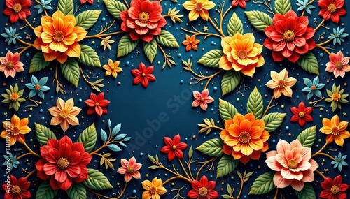 Intricate woven floral tapestry, rich texture, floral, flower, vintage