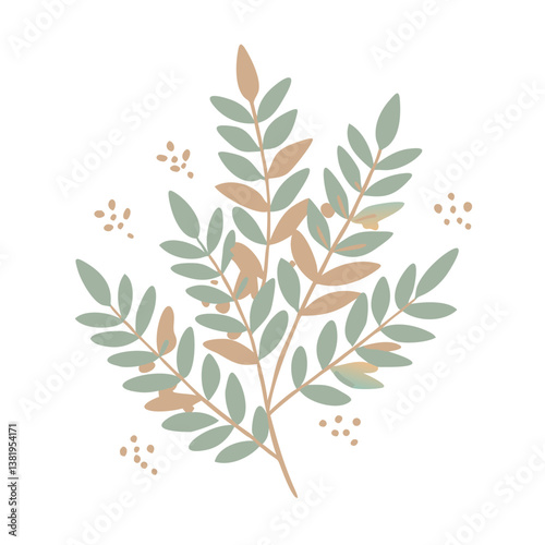 Henna Leaves Illustration, Lawsonia Inermis Branch