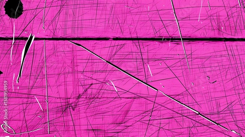 The pink scratched surface shows detailed textures and imperfections created
