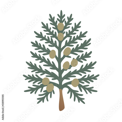 Stylized Cedar Tree Illustration with Cones