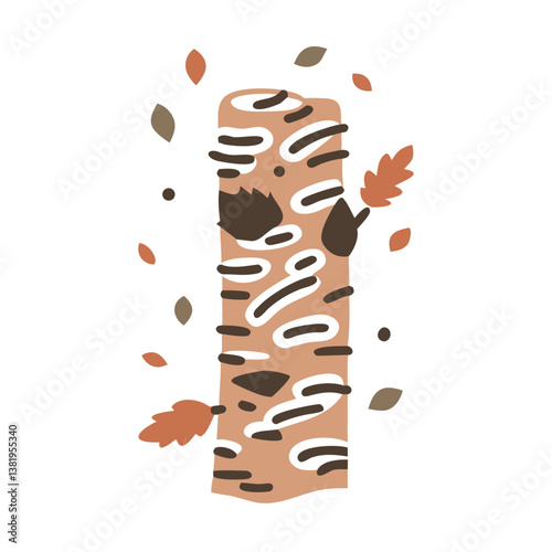 Stylized Birch Tree Bark with Autumn Leaves