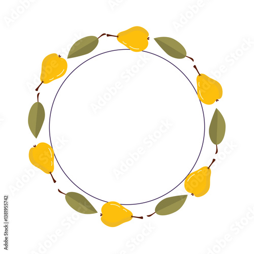 Frame in the form of a circle made of a pear and a leaf