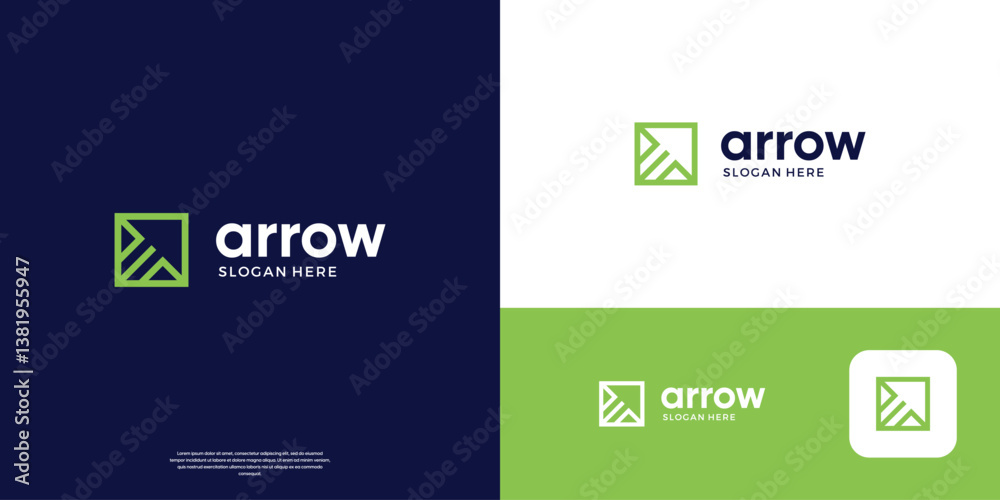 Fototapeta premium Right up arrow logo design inspiration. Simple square shape with line art style. Usable for business and corporate.
