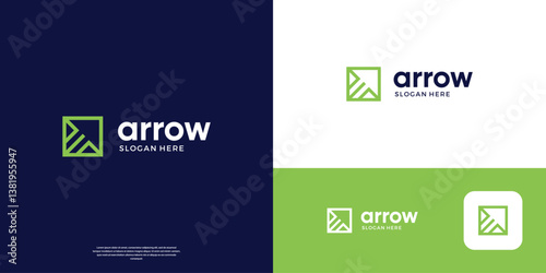Right up arrow logo design inspiration. Simple square shape with line art style. Usable for business and corporate.
