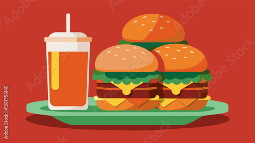 A bold hoppy double IPA accompanied by a plate of tangy pulled pork sliders with sweet BBQ sauce.. Vector illustration