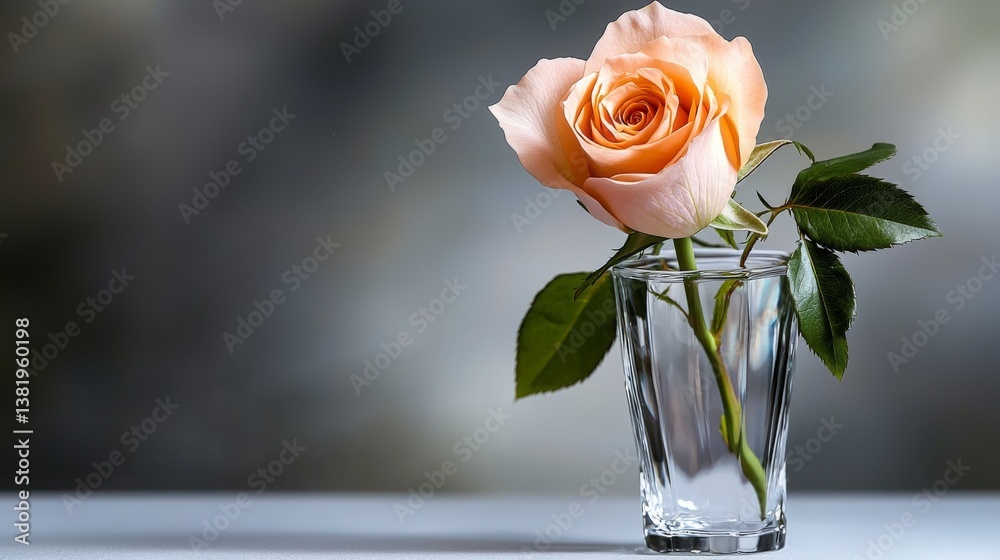 Fototapeta premium Delicate peach rose in glass vase nature scene floral still life soft lighting romantic mood