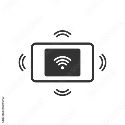 通信中のモバイルルーター・Wi-Fiのベクターアイコン(線画・モノクロ)