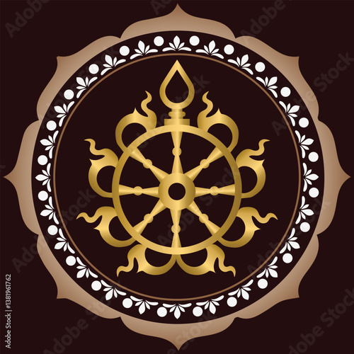 Sudarshan Chakra, the sacred and powerful discus wielded by Lord Vishnu, the protector of the universe in Hindu mythology. The flaming wheel symbolizes divine justice, dharma  andprotection. 