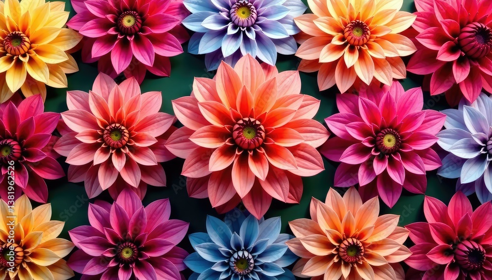 Intricate dahlia blooms, vibrant colors, repeating pattern, macro, fabric, wedding Intricate dahlia blooms, vibrant colors, repeating pattern, macro, fabric, wedding