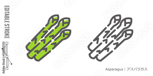 野菜のラインアイコンと色付きアイコンのセット｜アスパラガス