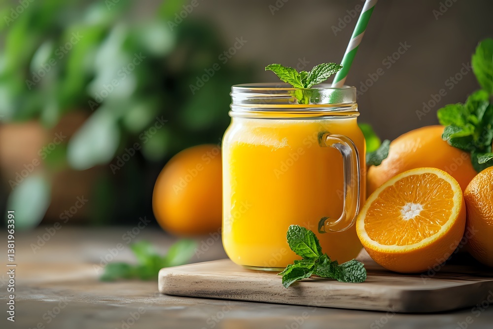 Refreshing Orange Juice in Mason Jar with Mint Refreshing Orange Juice in Mason Jar with Mint