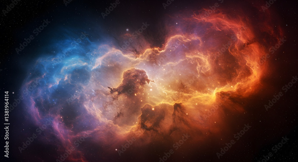 Obraz premium Cosmic Nebula Red Blue Space.