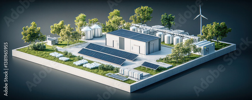 Wallpaper Mural A small town with a solar farm and a wind farm. The solar farm is on the left side of the image and the wind farm is on the right side Torontodigital.ca