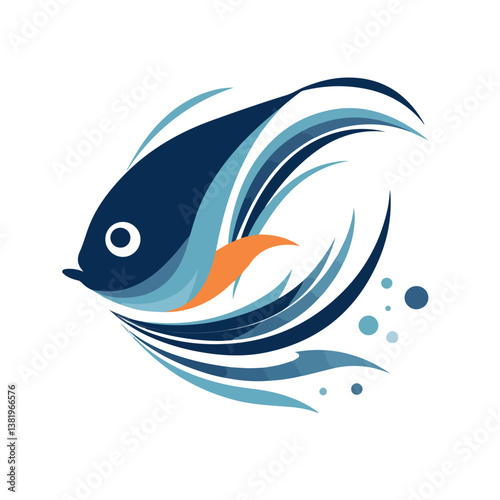 Geometric Fish Vector in Blue Hues