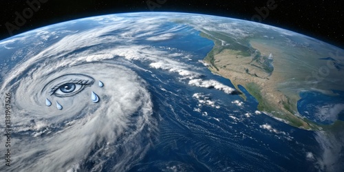 Obraz na płótnie Depiction of a hurricane in the ocean near a coastal region, illustrating its eye and surrounding cloud formation w salonie