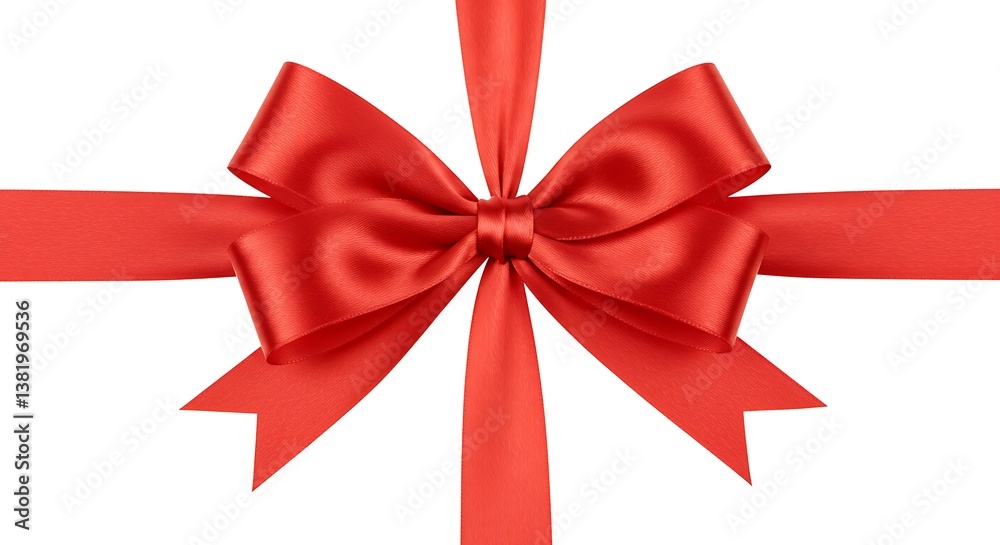 Fototapeta premium Crimson Silk Celebration A Red Ribbon's Embrace Gift Bow Elegance Satin Bow Delight Red Bow Knot Pure Festive Red The Perfect Present Elegant Red Accents Holiday Ribbon Gift Wrapping Beauty