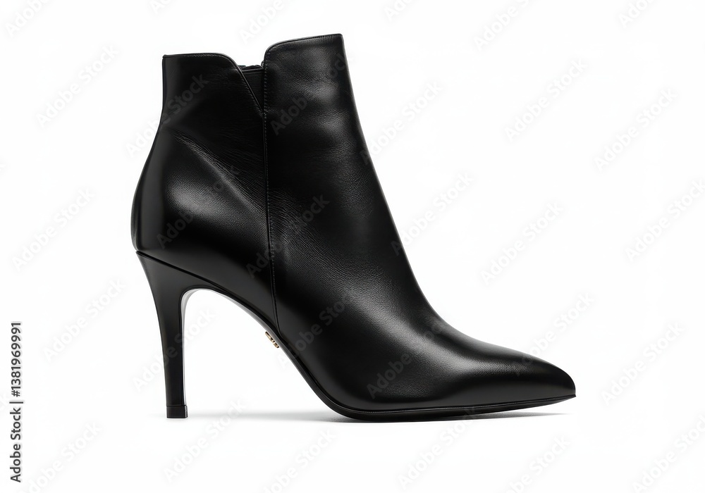 Fototapeta premium Black leather ankle boot high