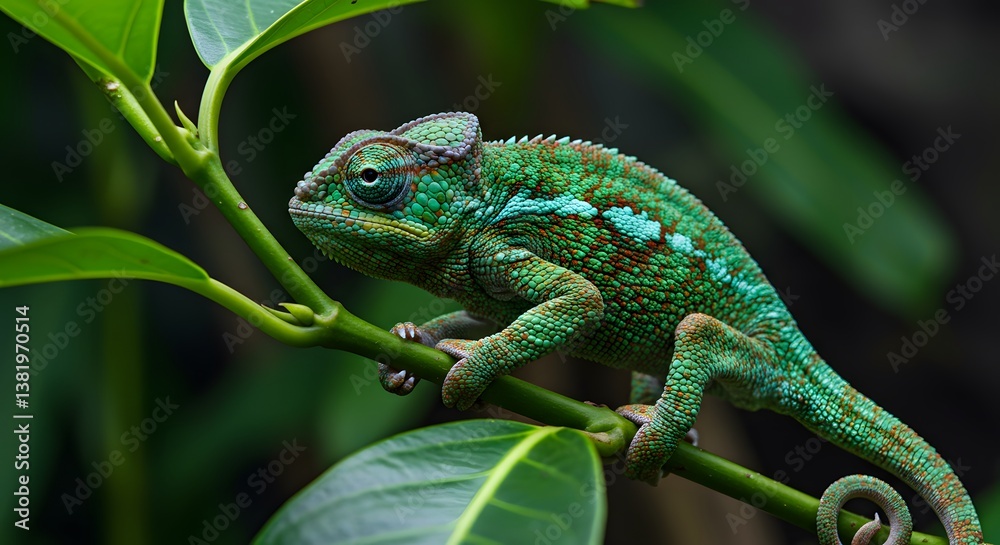 Fototapeta premium Green Chameleon on Branch.