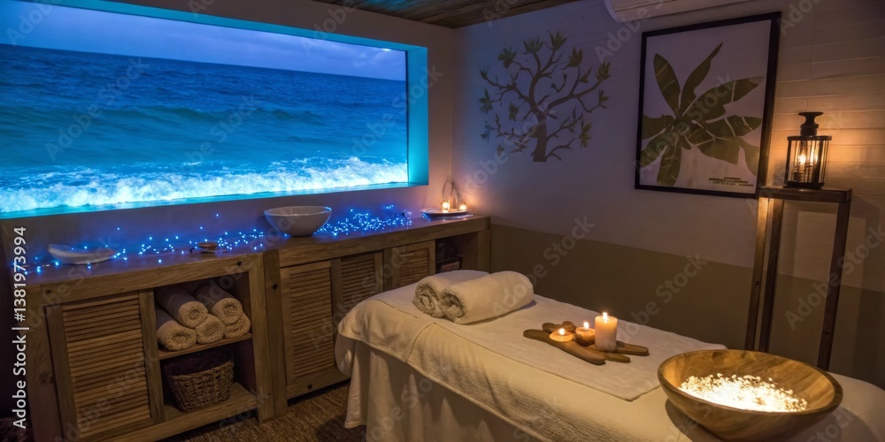 Tranquil spa room with ocean view and soothing ambiance for relaxation therapy