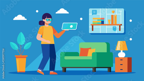 A homeowner using augmented reality data to visualize different furniture and decor options before making a purchase.. Vector illustration
