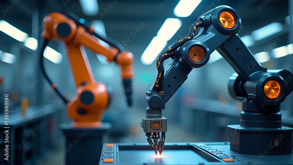 Advanced Robotic Arms: Precision Mechanical Design & Dynamic Control Systems for Industrial Automation in Photo Stock Concept with Left Space Advanced Robotic Arms: Precision Mechanical Design & Dynamic Control Systems for Industrial Automation in Photo Stock Concept with Left Space
