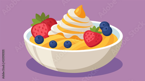 A bowl of creamy Greek yogurt topped with a variety of fresh berries and a drizzle of honey a sweet and satisfying snack option.. Vector illustration