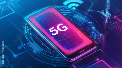 Futuristic 5g smartphone with holographic display and network connectivity