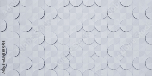 A seamless geometric pattern of raised curved shapes in white and light gray colors The pattern