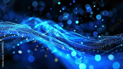 Abstract Blue Waves of Light and Particles: A Digital Art Masterpiece