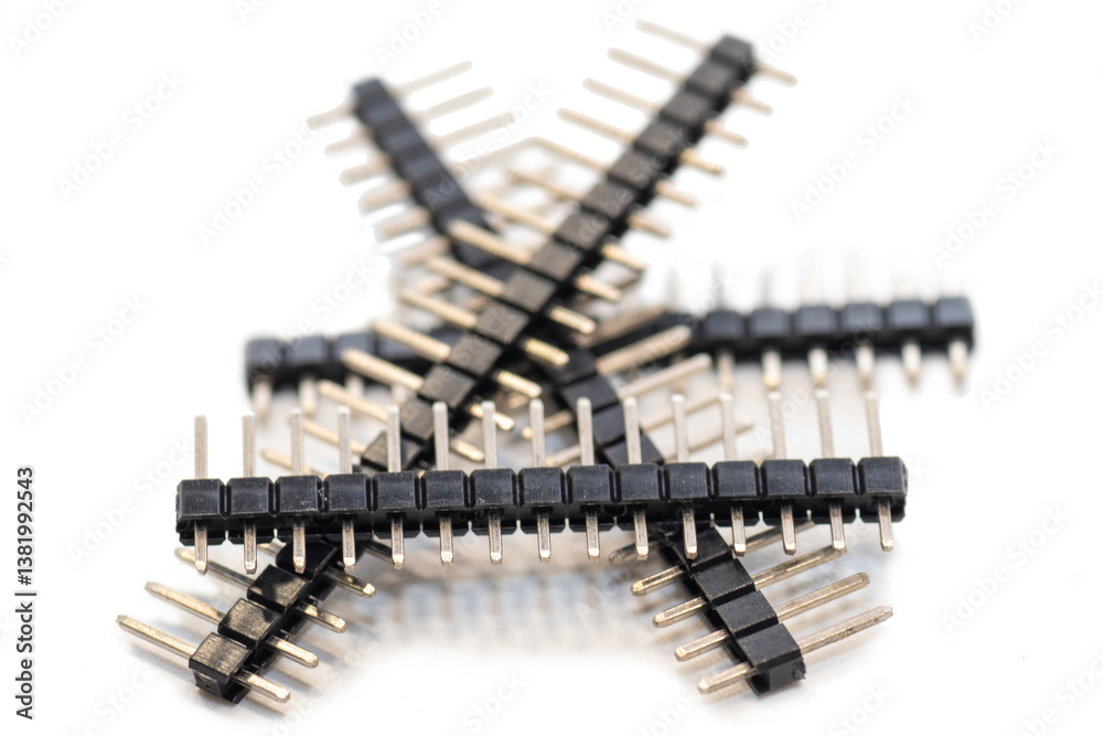 Single row pin header with black plastic isolated