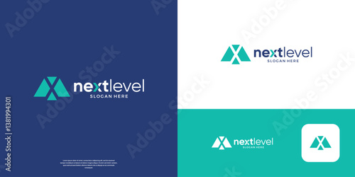 Letter M arrow up right logo.Geometric arrow shape with flat minimalist. Usable for business, start up and technology logos.