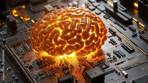 Glowing Brain on Circuit Board: AI and Neuroscience