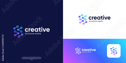 Abstract letter S technology logo. Abstract shape initial S with dot connection symbol. Usable for business, technology, software.