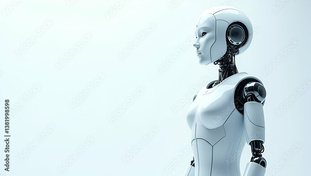 Futuristic Minimalist Wallpaper Artwork: Robot Ethics and AI with Clear Digital Visuals, Extensive Empty Space for Professional Photo Stock - Ideal for Ethical AI Frameworks and Responsible Robotics I