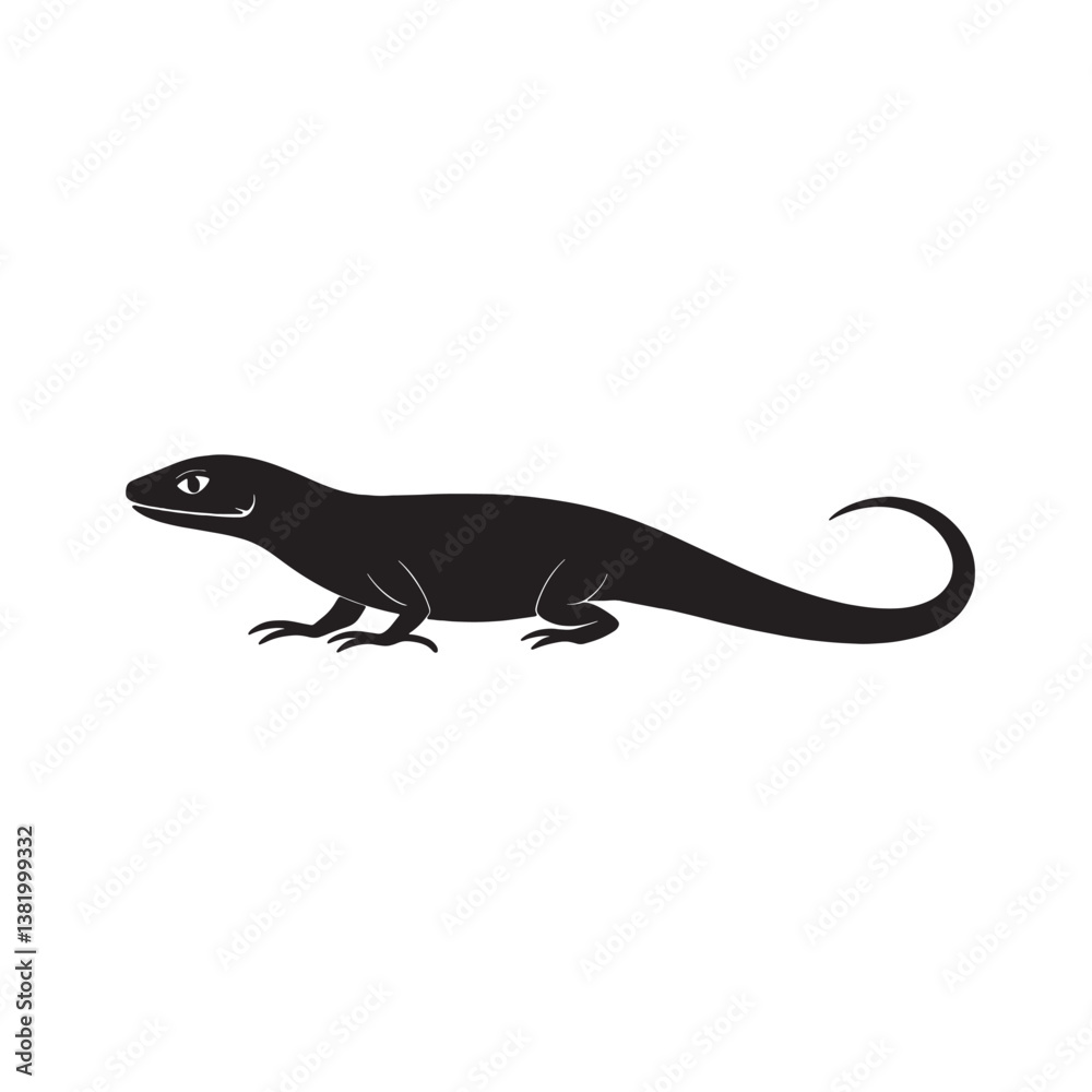 Fototapeta premium A green bearded dragon lizard, a wild reptile with a brown tail, isolated in a studio closeup on a white background