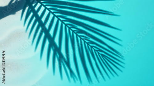 Palm tree leaf shadow on sand background, Natural shadow from tropical coconut palm leaves on beach sand. top view, copy space. Summer vacation concept. Mockup for product or travel background
