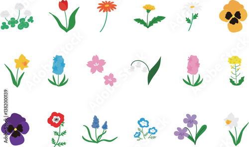 かわいい春の花のベクターイラストセット