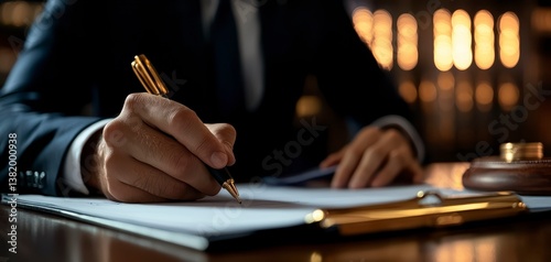 A reporter taking notes during a court case capturing every detail for the evening news. Journalist records trial testimony.