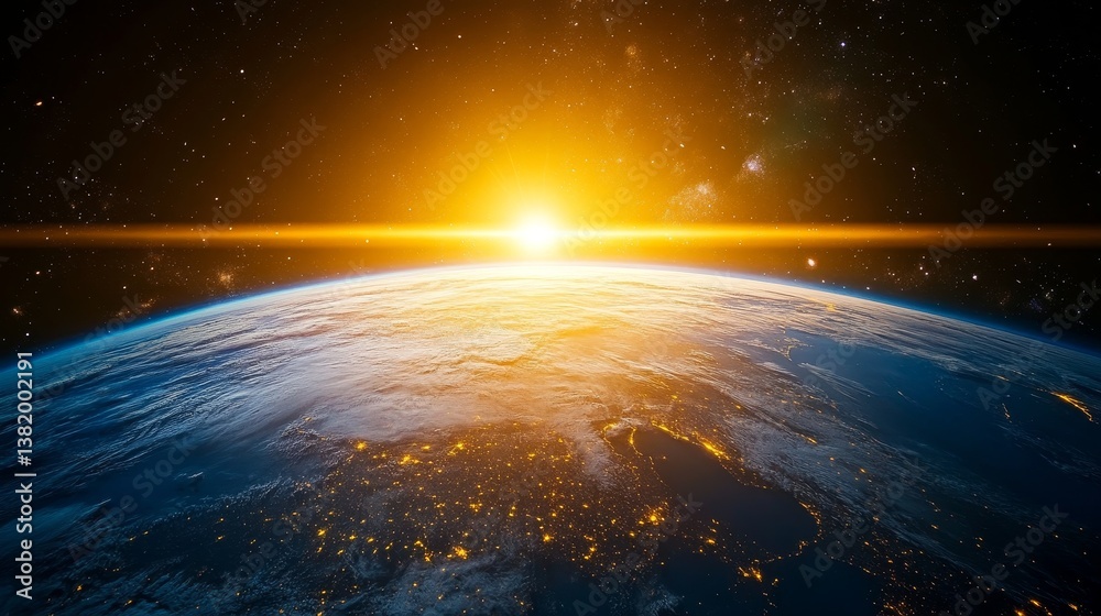 Obraz premium Breathtaking sunrise over earth from space with glowing horizon