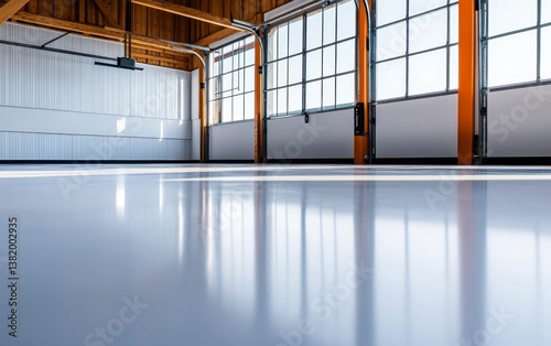 Clean shiny garage floor with a freshly painted surface. New garage floor gleam.