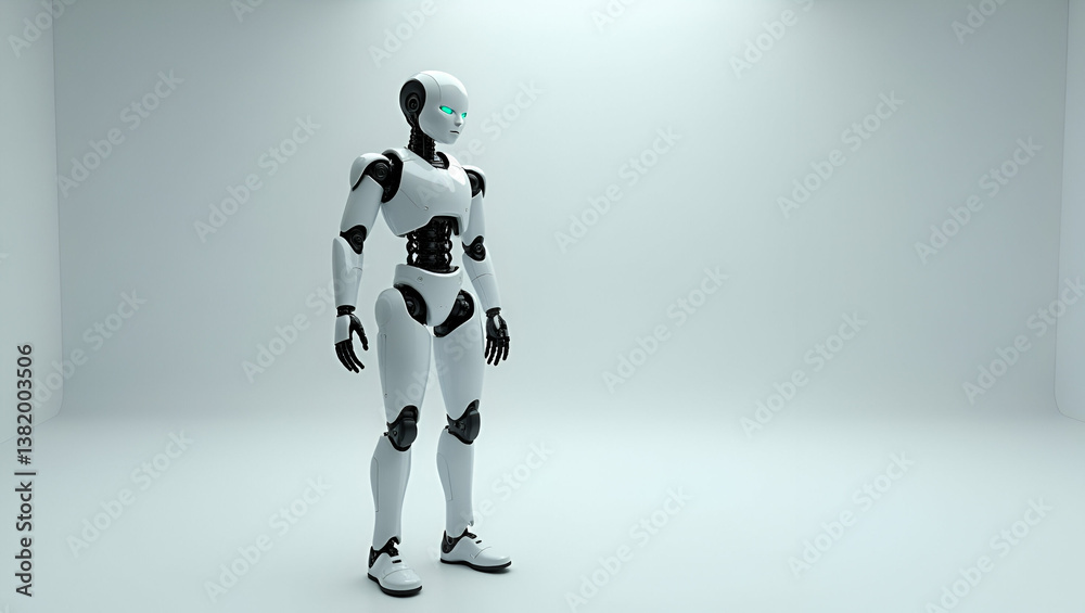 Fototapeta premium Futuristic 3D Wallpaper: AI-Enhanced Robotic Prosthetics in Sleek Minimalist Style - High-Quality Stock Photo of Innovative Biomechanical Integration on White Background