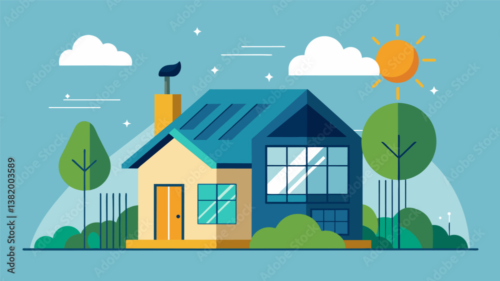 A home designed with data from local weather patterns to optimize natural light and minimize energy consumption.. Vector illustration A home designed with data from local weather patterns to optimize natural light and minimize energy consumption.. Vector illustration