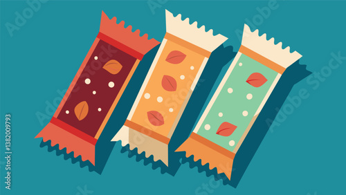 A sleeve of homemade granola bars individually wrapped in paper pouches made from recycled materials promoting a zerowaste snacking experience.. Vector illustration