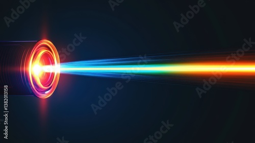 Focus Beam Emission: An artistic rendering of a powerful beam of light emanating from a central source, characterized by vibrant colors and an air of technological advancement.