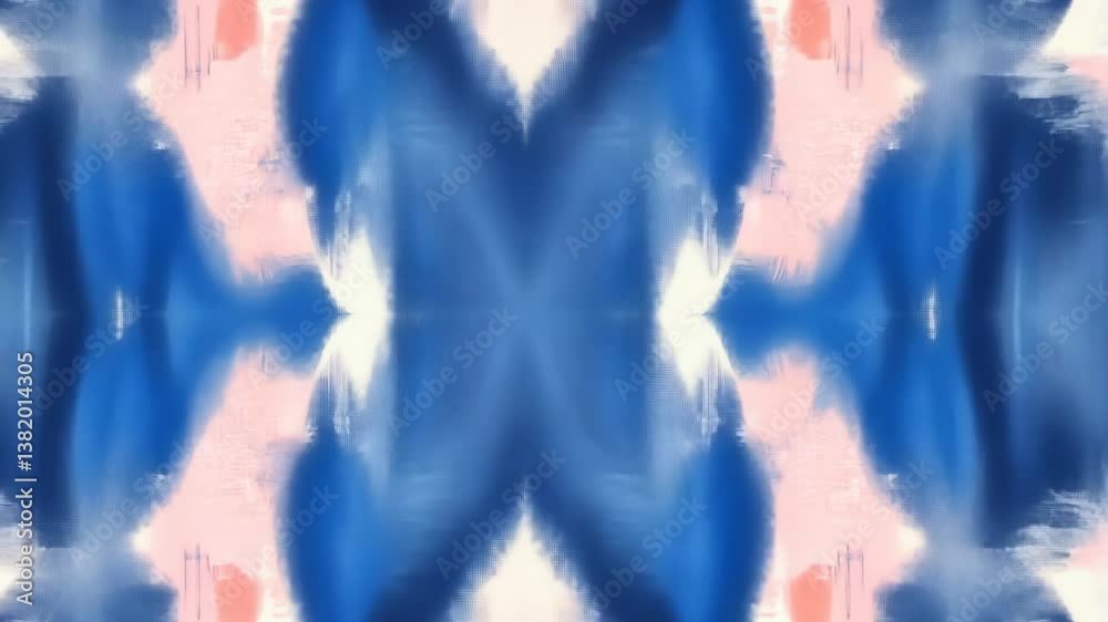 Abstract blue and pink pattern created with brush strokes in a symmetrical design for artistic expression