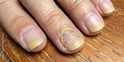 Obraz na płótnie Discussion on nail fungus treatment with a close-up view of infected fingernails during evening consultation in a home setting w salonie