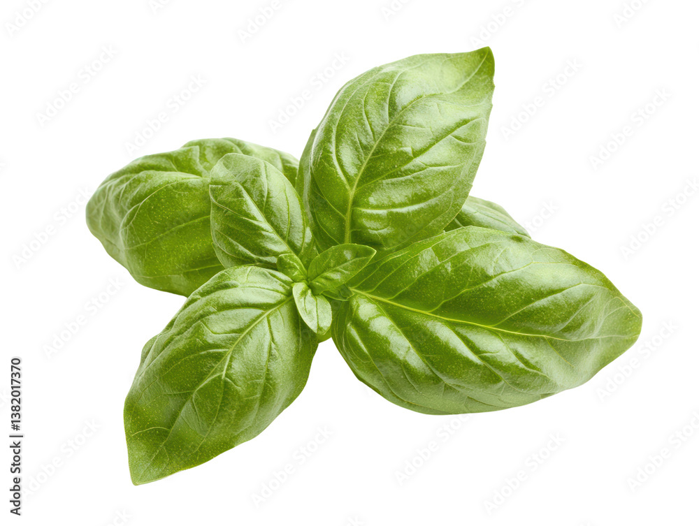 Fototapeta premium Fresh basil leaves culinary condiment food photography isolated cut out background natural green herb