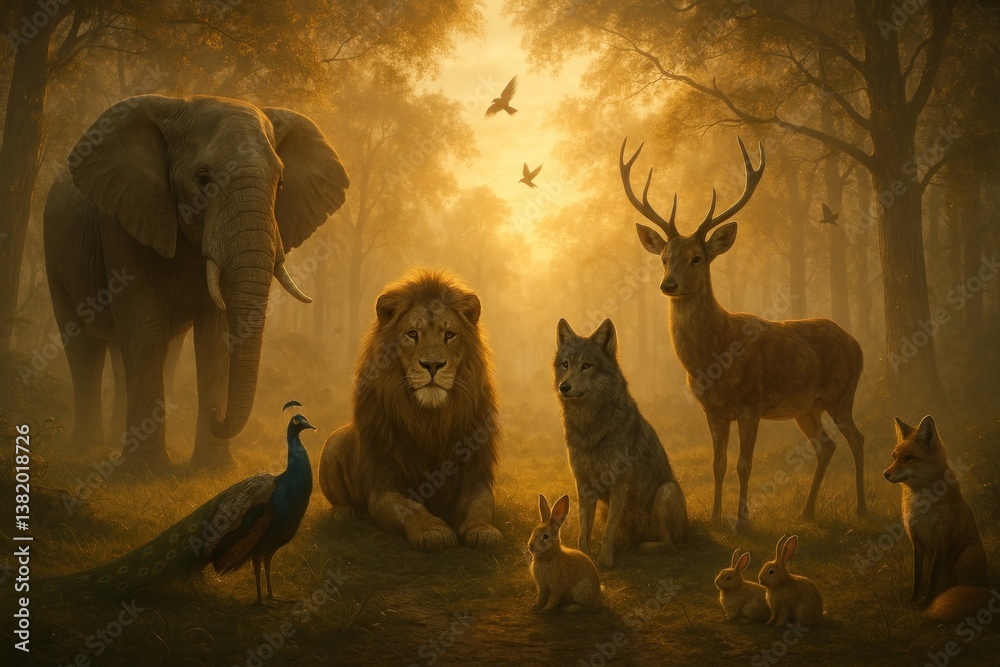 Fototapeta premium Majestic animals in serene forest