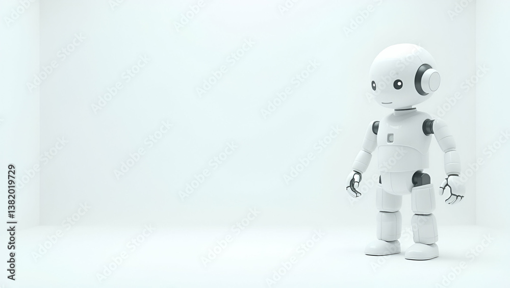 Fototapeta premium Elegant 3D Wallpaper: Minimalist Design Showcasing Robotic Caregiving & Advanced Digital Health Integration in Modern Healthcare Environments