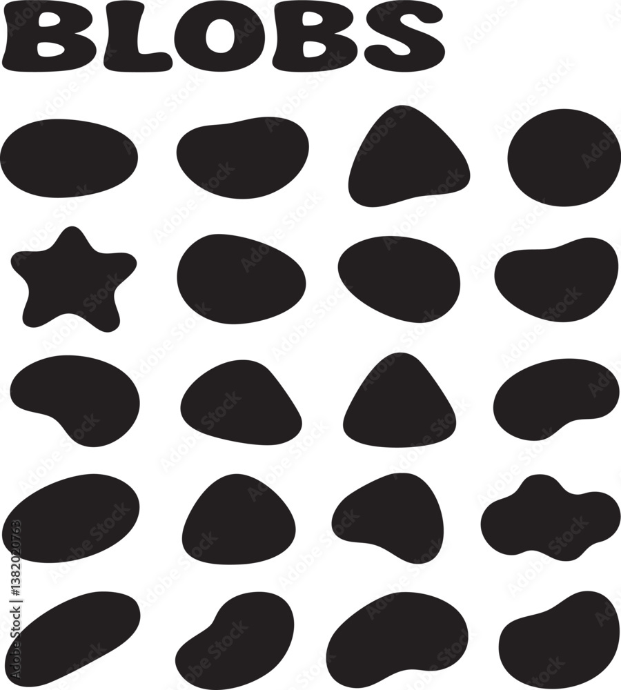 Fototapeta premium Gentle blob shape organic set, simple shapes and figures. Pebble, inkblot silhouettes, isolated form